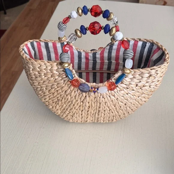 Cappelli Straworld, Inc. Straw Purse with beaded handles - Picture 2 of 6